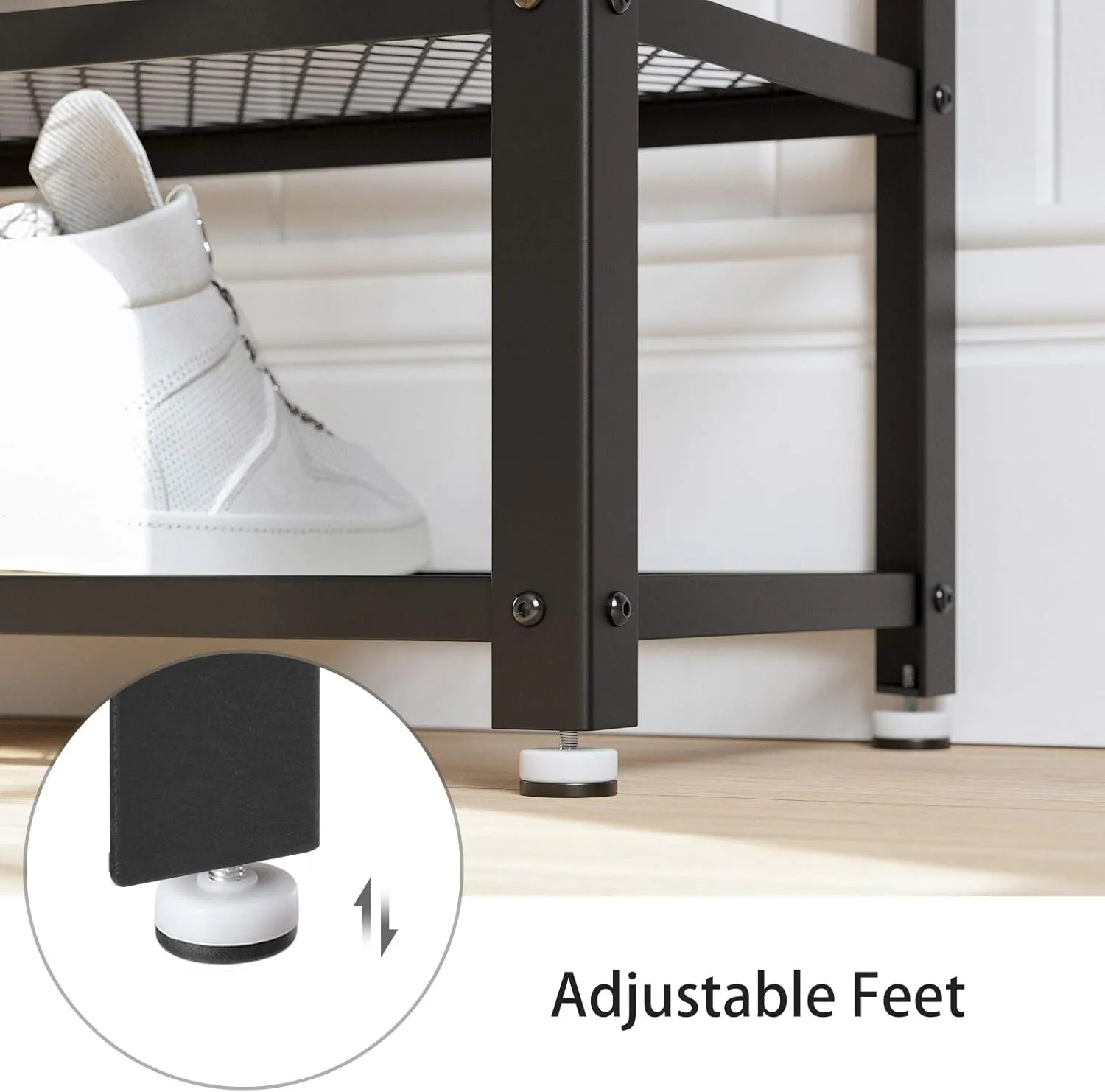 VASAGLE, 3-Tier Shoe Rack, Shelf Storage Bench with Metal Mesh Shelves and Seat, Free Standing Shoe Organizer for Entryway, 11.8 x 28.7 x 17.7 Inches, Hazelnut Brown and Black ULBS073B03
