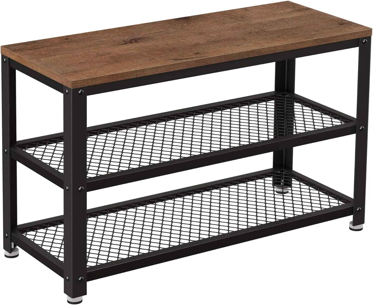 VASAGLE, 3-Tier Shoe Rack, Shelf Storage Bench with Metal Mesh Shelves and Seat, Free Standing Shoe Organizer for Entryway, 11.8 x 28.7 x 17.7 Inches, Hazelnut Brown and Black ULBS073B03