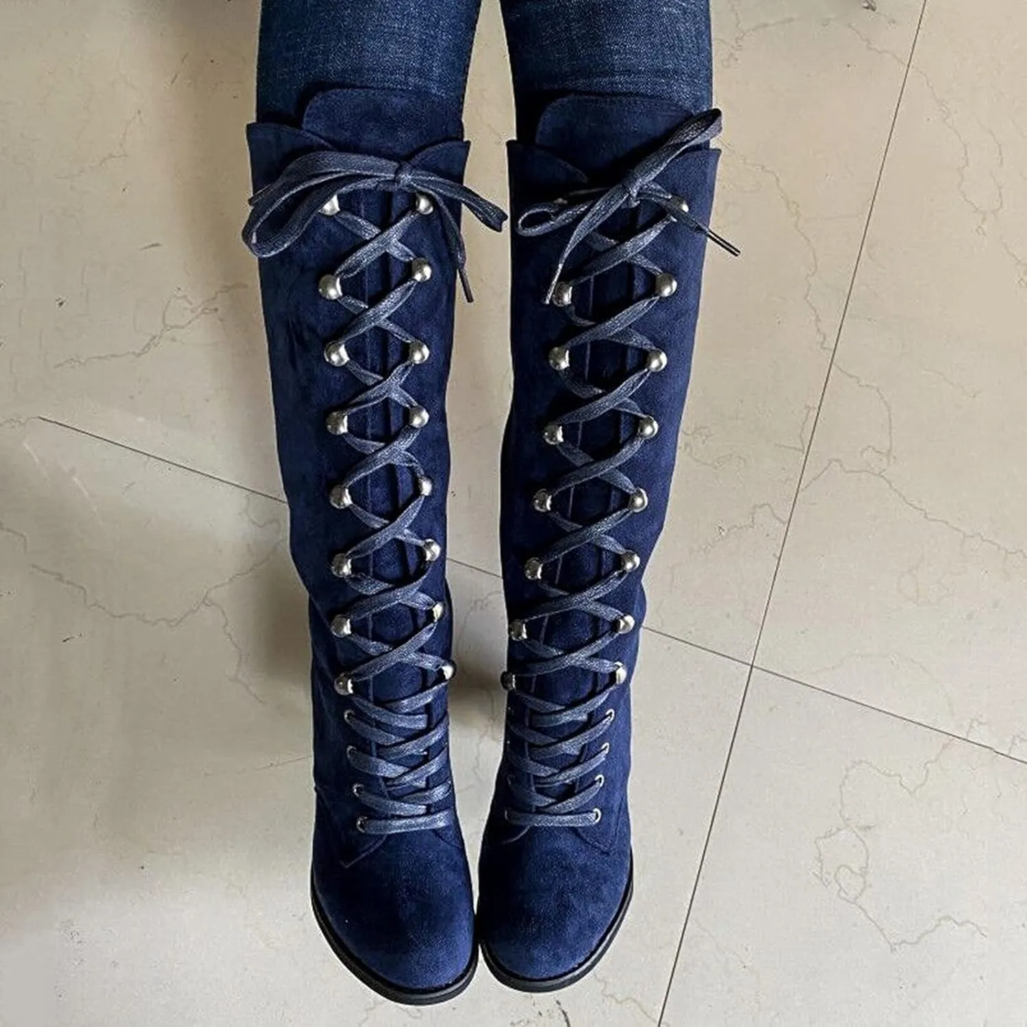 Victorian Boots for Women Medieval Vintage Chunky Heel Boots Fall Winter Suede Lace Up Mid Calf Boot Goth Steampunk Halloween