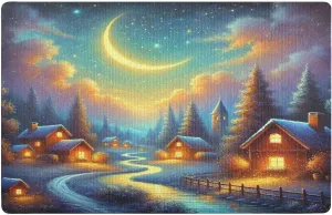 Village Moon Night Front Door Mat Indoor Entrance Sturdy Doormat Non Slip Welcome Door Mats Floor Shoe Mats Entry Rug Kitchen Rugs for Back Door Outdoor Home Entryway Outside 32 x 20 in