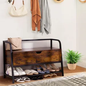 Vintage Shoe Storage Bench, Industrial Indoor Entryway Shoe Bench, Lift Top Shoe Organizer Cabinet, Stable Shoe Rack for Sitting, Shoe Rack Bench with Storage Box for Bedroom, Living Room