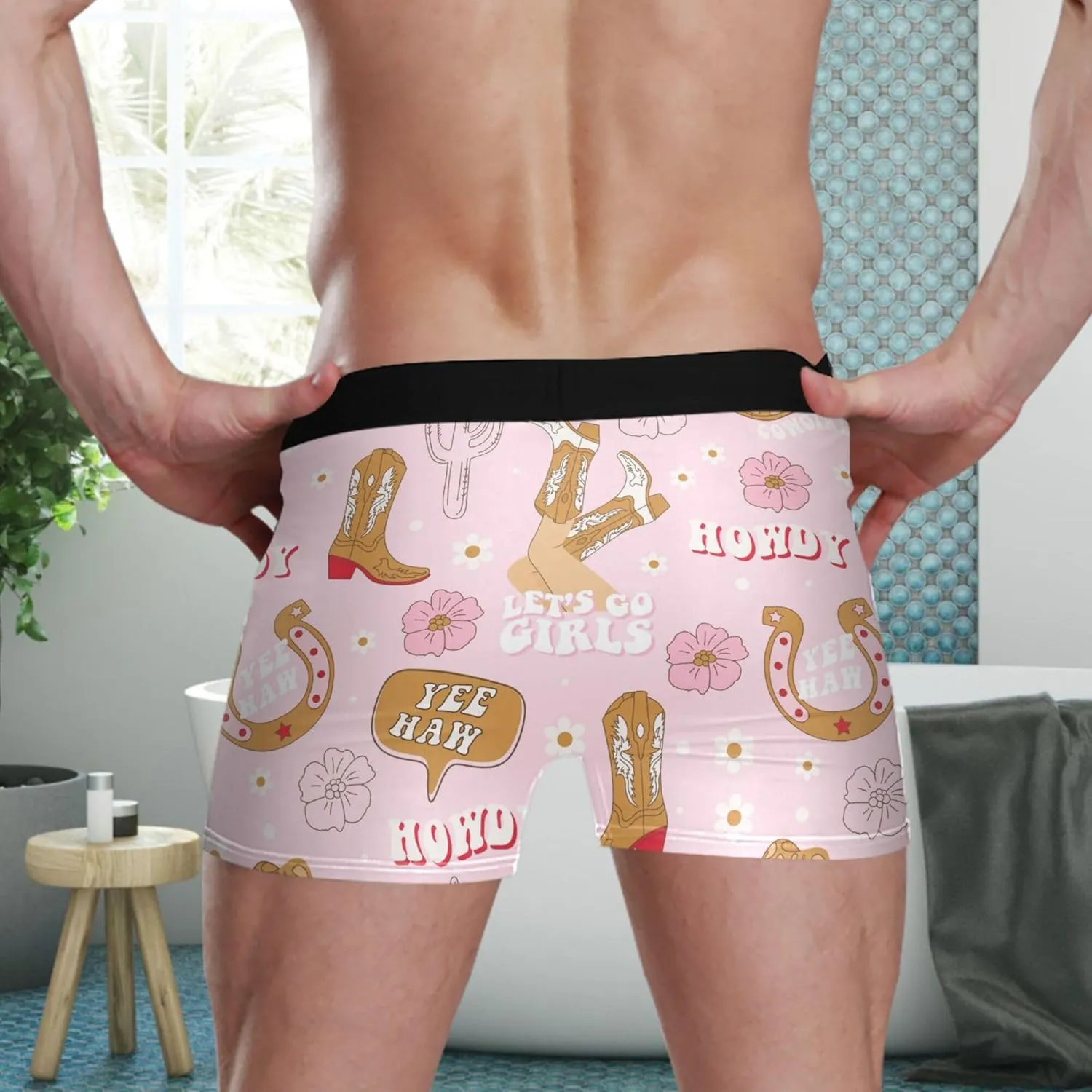visesunny Men's Boxer Briefs Cowgirl Boot Horseshoe Hat Cactus Soft Breathable Underwear Comfort Stretch Waistband Underpants
