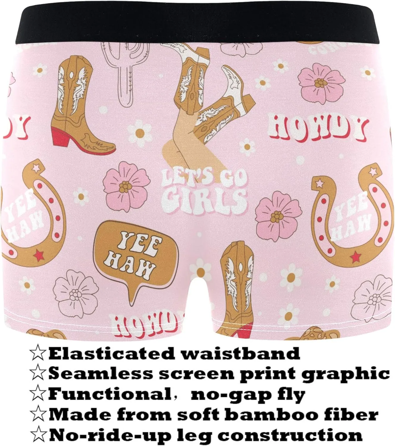 visesunny Men's Boxer Briefs Cowgirl Boot Horseshoe Hat Cactus Soft Breathable Underwear Comfort Stretch Waistband Underpants