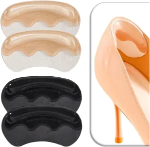 VivoFoot 4 Pairs Anti-Slip Heel Grips for Shoes Too Big, Gel Heel Liners & Pads for Loose Shoes, Self-Adhesive Back of Heel Cushion Inserts, Heel Blister Protectors for Women & Men (Beige Black)