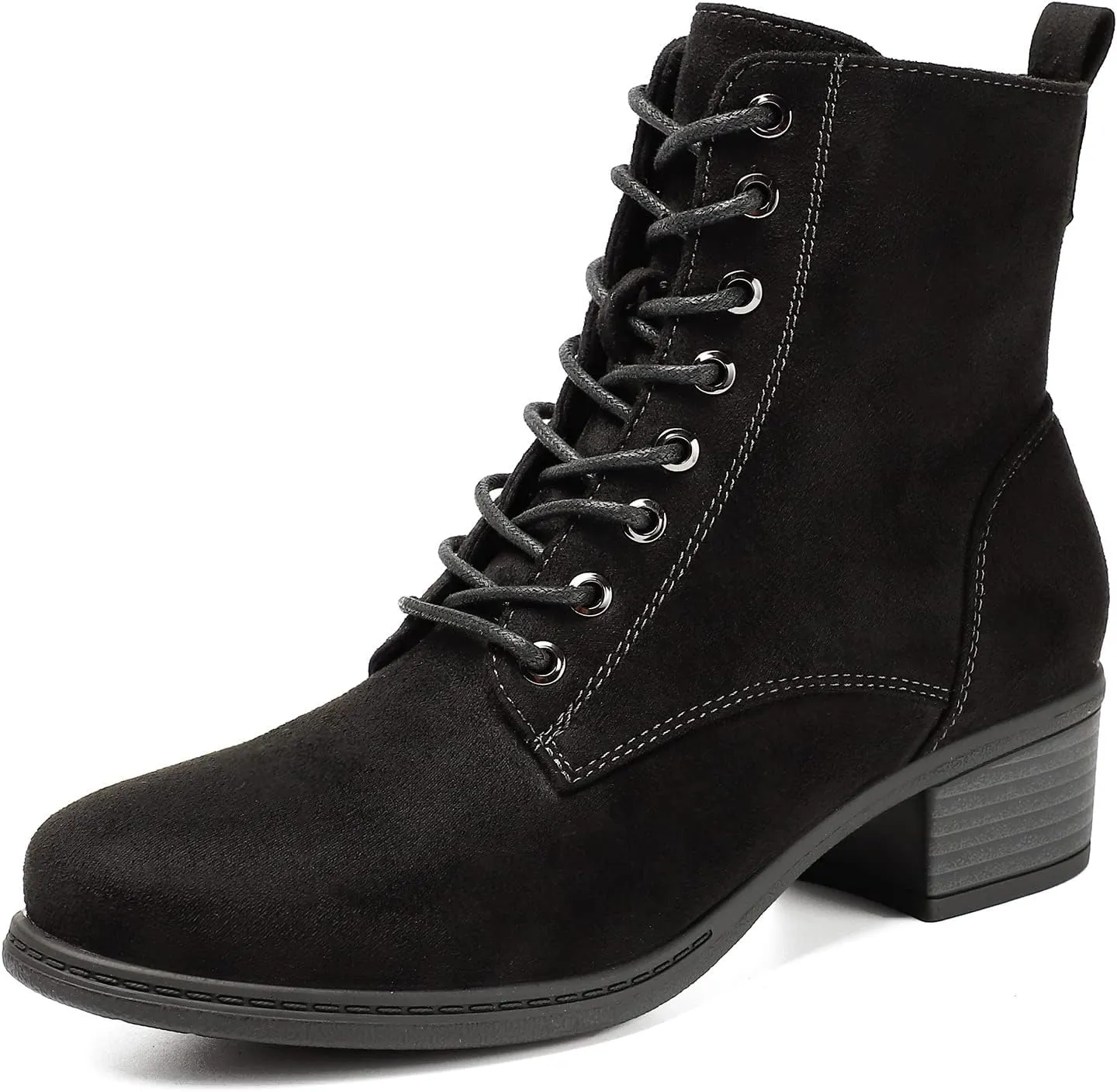 VJH confort Women's Fashion Ankle Boots Low Heels Chunky Lace-up Combat Bootie with Side Zipper