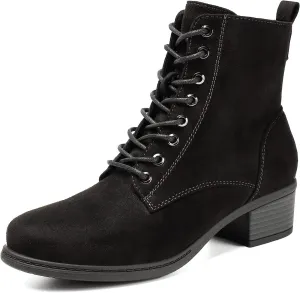 VJH confort Women's Fashion Ankle Boots Low Heels Chunky Lace-up Combat Bootie with Side Zipper