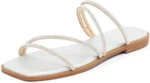 vodvob Women's Rhinestone Flat Sandals Slip on Memory Foam Sandals Open Toe Slide Sandals