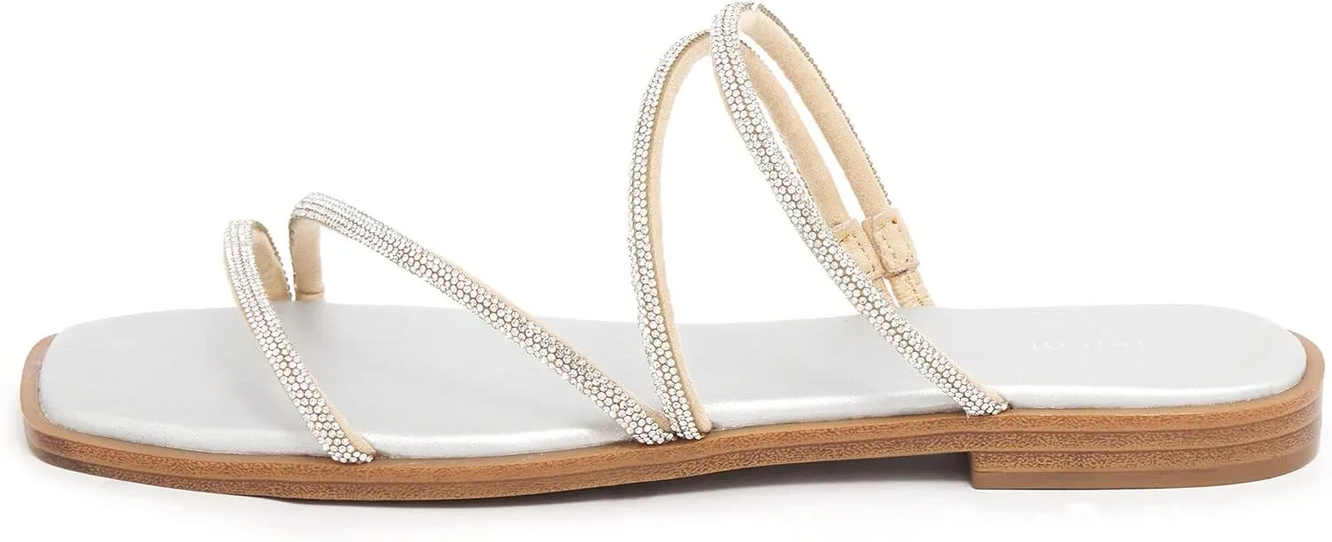 vodvob Women's Rhinestone Flat Sandals Slip on Memory Foam Sandals Open Toe Slide Sandals