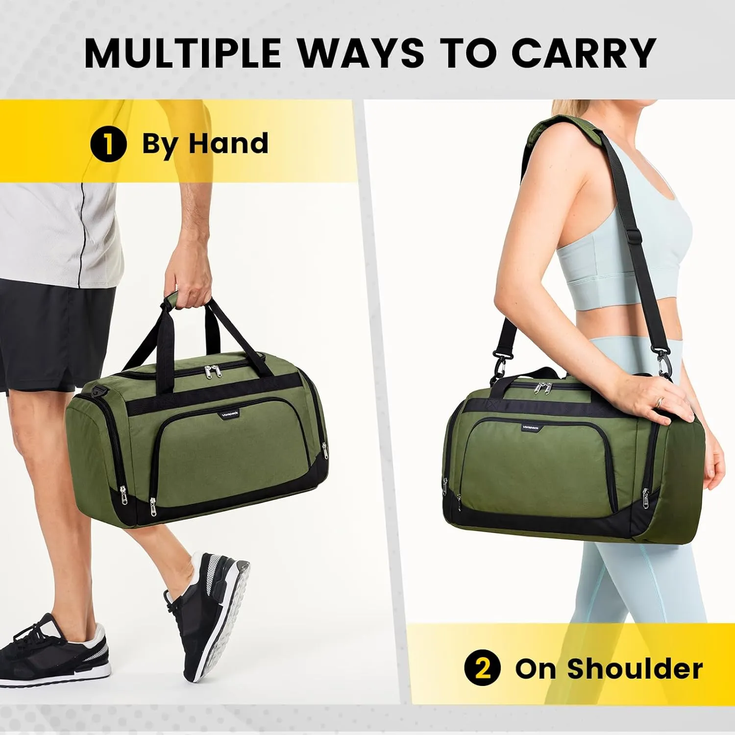 Vorspack Small Gym Bag - 40L Duffle Bag for Men Women Lightweight Duffel Bag with Shoe Compartment Wet Pocket Travel Bag Sports Bag for Sports Gym Travel - Green