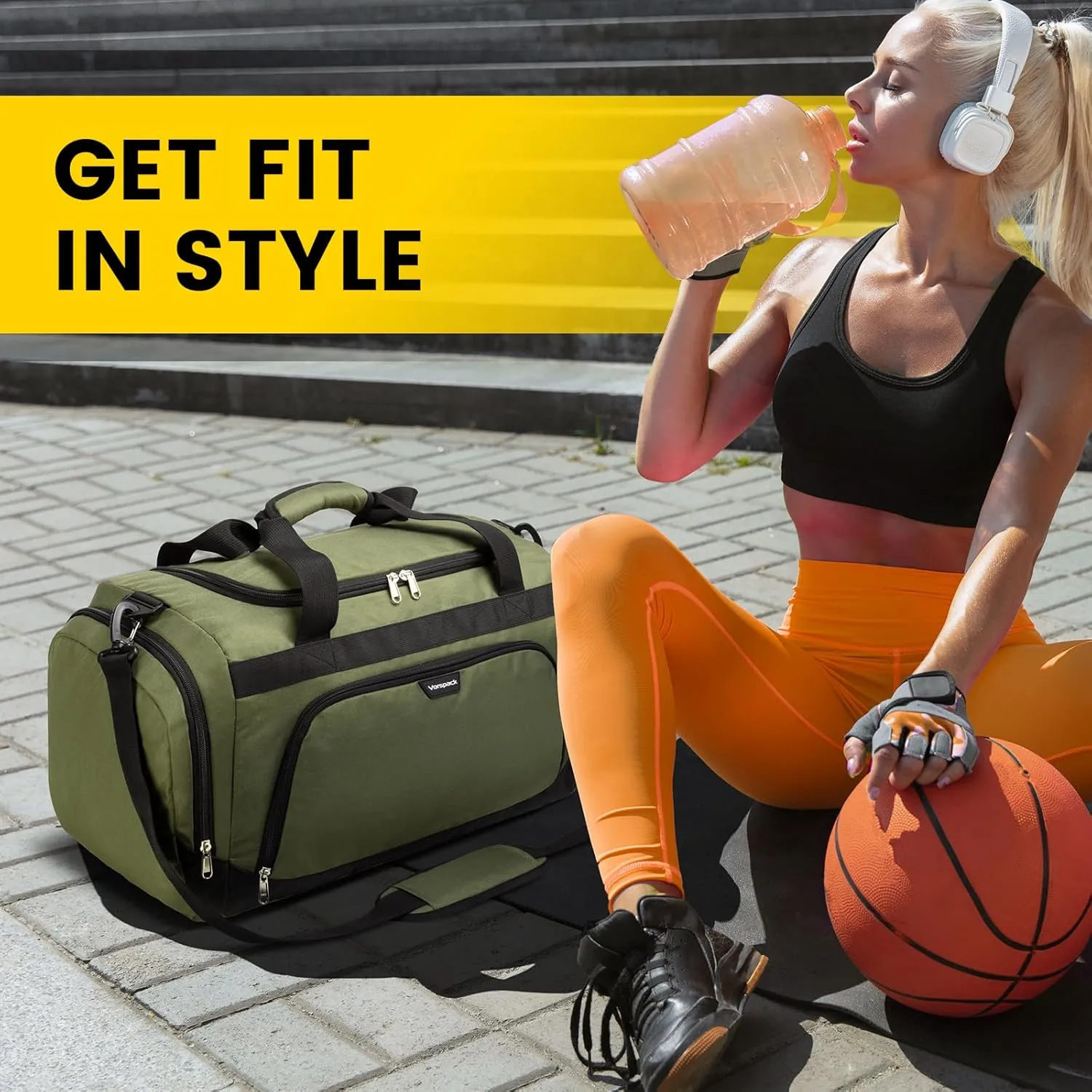 Vorspack Small Gym Bag - 40L Duffle Bag for Men Women Lightweight Duffel Bag with Shoe Compartment Wet Pocket Travel Bag Sports Bag for Sports Gym Travel - Green