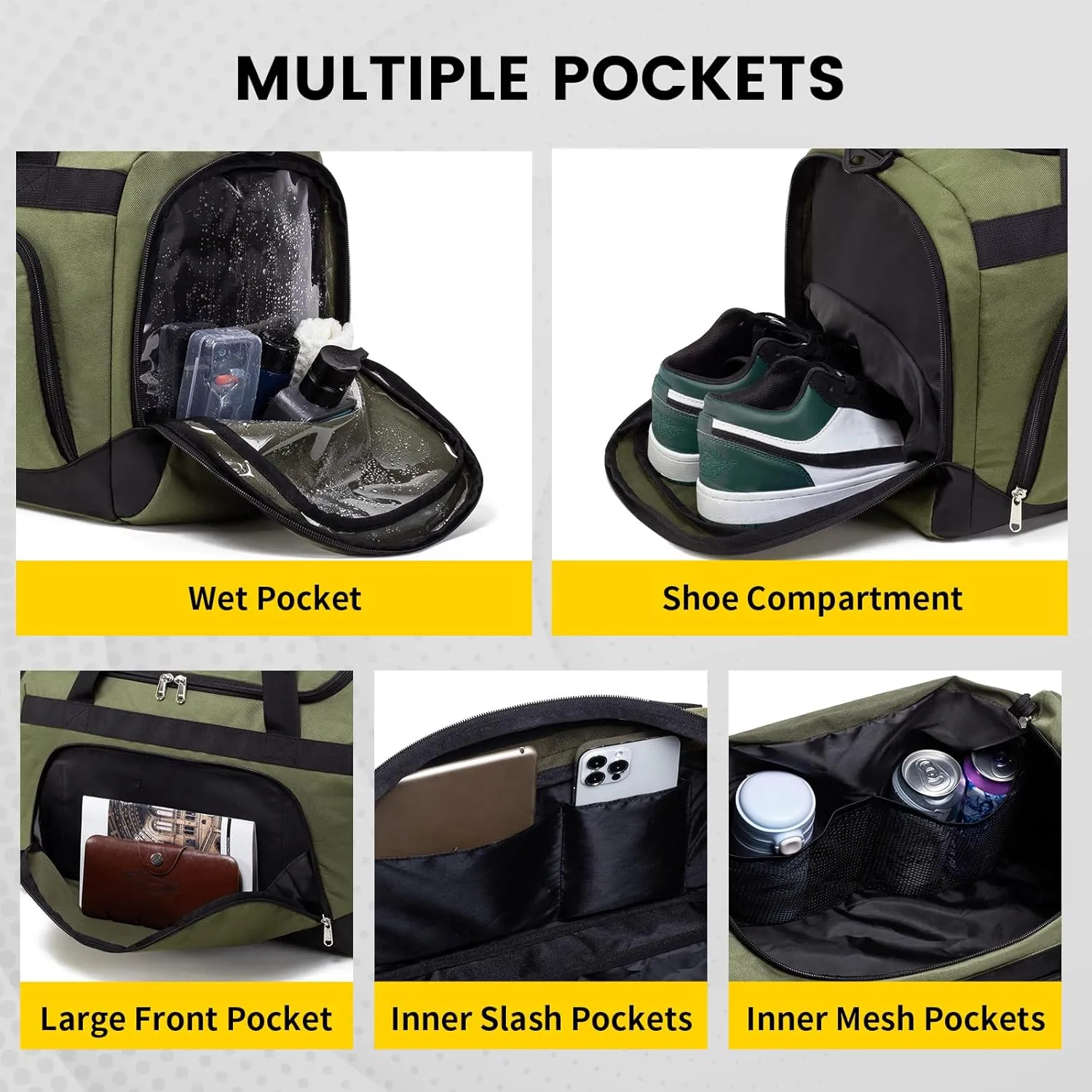 Vorspack Small Gym Bag - 40L Duffle Bag for Men Women Lightweight Duffel Bag with Shoe Compartment Wet Pocket Travel Bag Sports Bag for Sports Gym Travel - Green