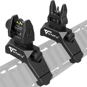 VOTATU V3 Fiber Optic Offset Iron Sight - 45 Degree Angled Flip Up Sights Front and Rear Backup Sites with Green Red Dot for Picatinny Mount, Spring-Loaded and Tool-Less Adjustment