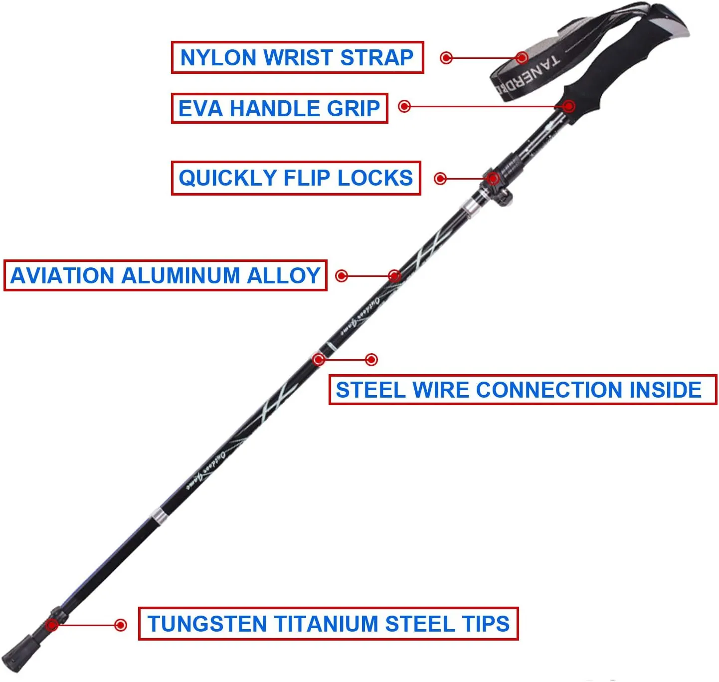 Walking Stick Trekking Poles Collapsible Hiking Poles - Auminum Alloy 7075 Trekking Sticks,Antishock and Quick Lock System, Telescopic, Collapsible, Ultralight