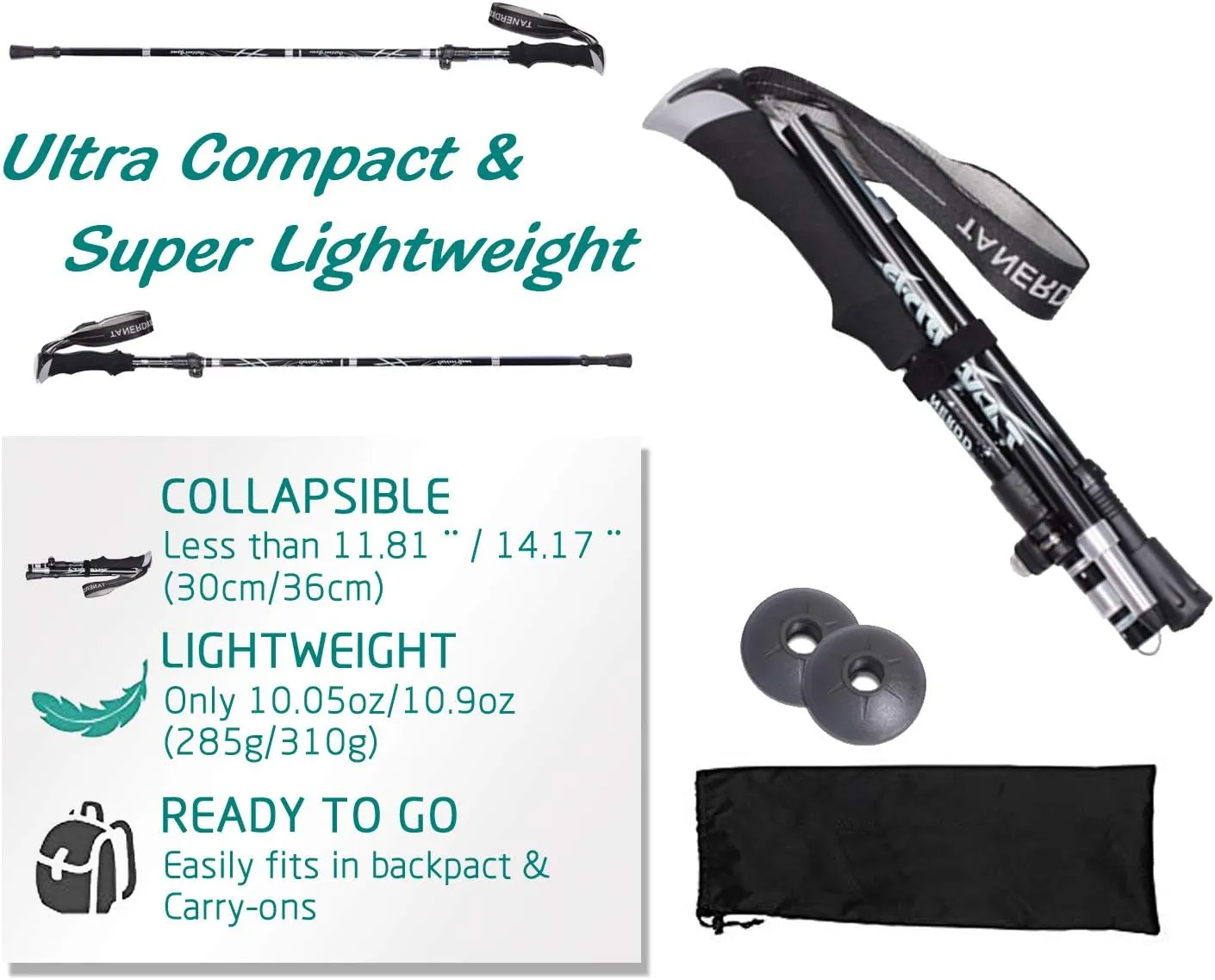 Walking Stick Trekking Poles Collapsible Hiking Poles - Auminum Alloy 7075 Trekking Sticks,Antishock and Quick Lock System, Telescopic, Collapsible, Ultralight