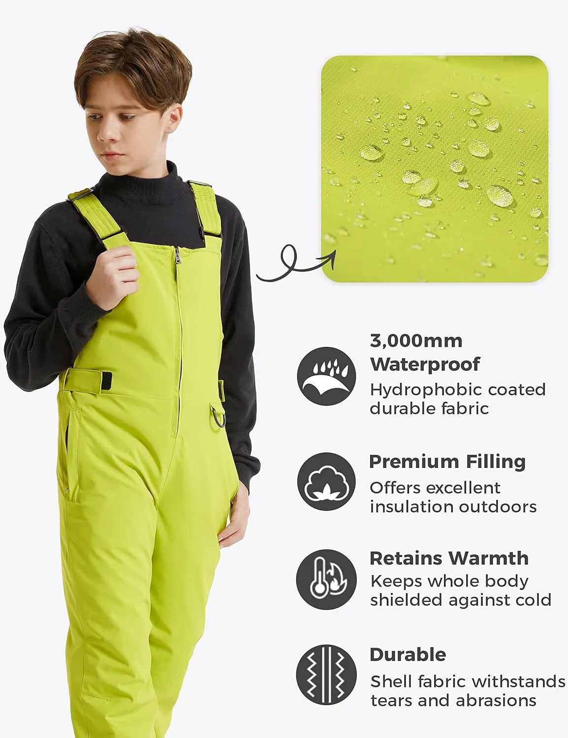 Wantdo Boy's Waterproof Ski Bibs Warm Snow Pants Snowboarding Overall Insulated Outdoor Jumpsuit