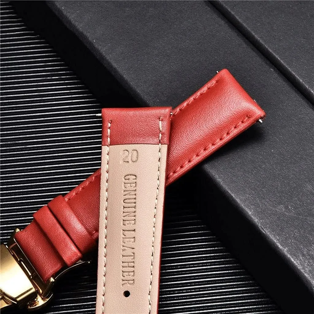 Watch Band Genuine Cow Leather Watch Strap with Buckle Bracelet Green Red White Watchband 18mm 20mm 22mm 24mm(D,20mm)