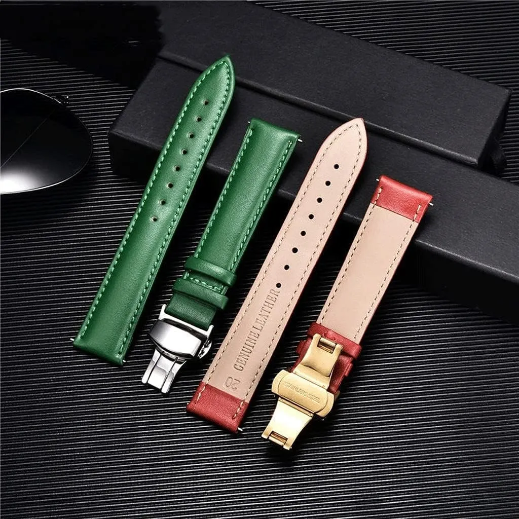 Watch Band Genuine Cow Leather Watch Strap with Buckle Bracelet Green Red White Watchband 18mm 20mm 22mm 24mm(D,20mm)