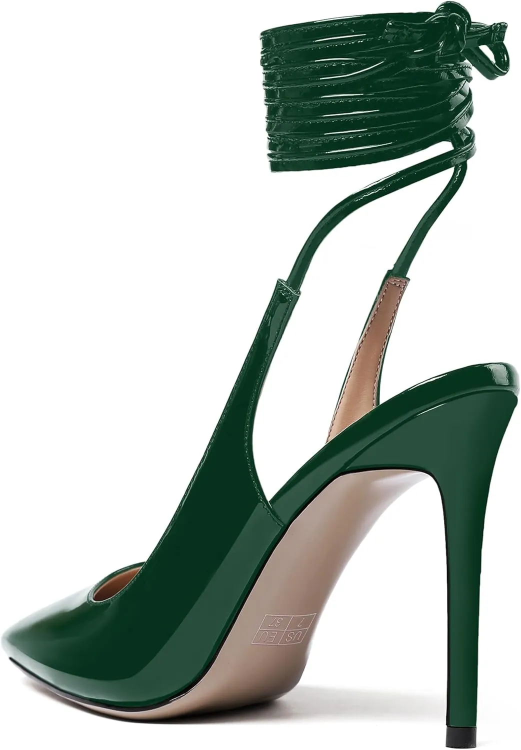 WAYDERNS Women's Slender Wrap-Around Ankle Straps Pointed Toe Slingback Patent Stiletto High Heel Pumps Shoes 4 Inch
