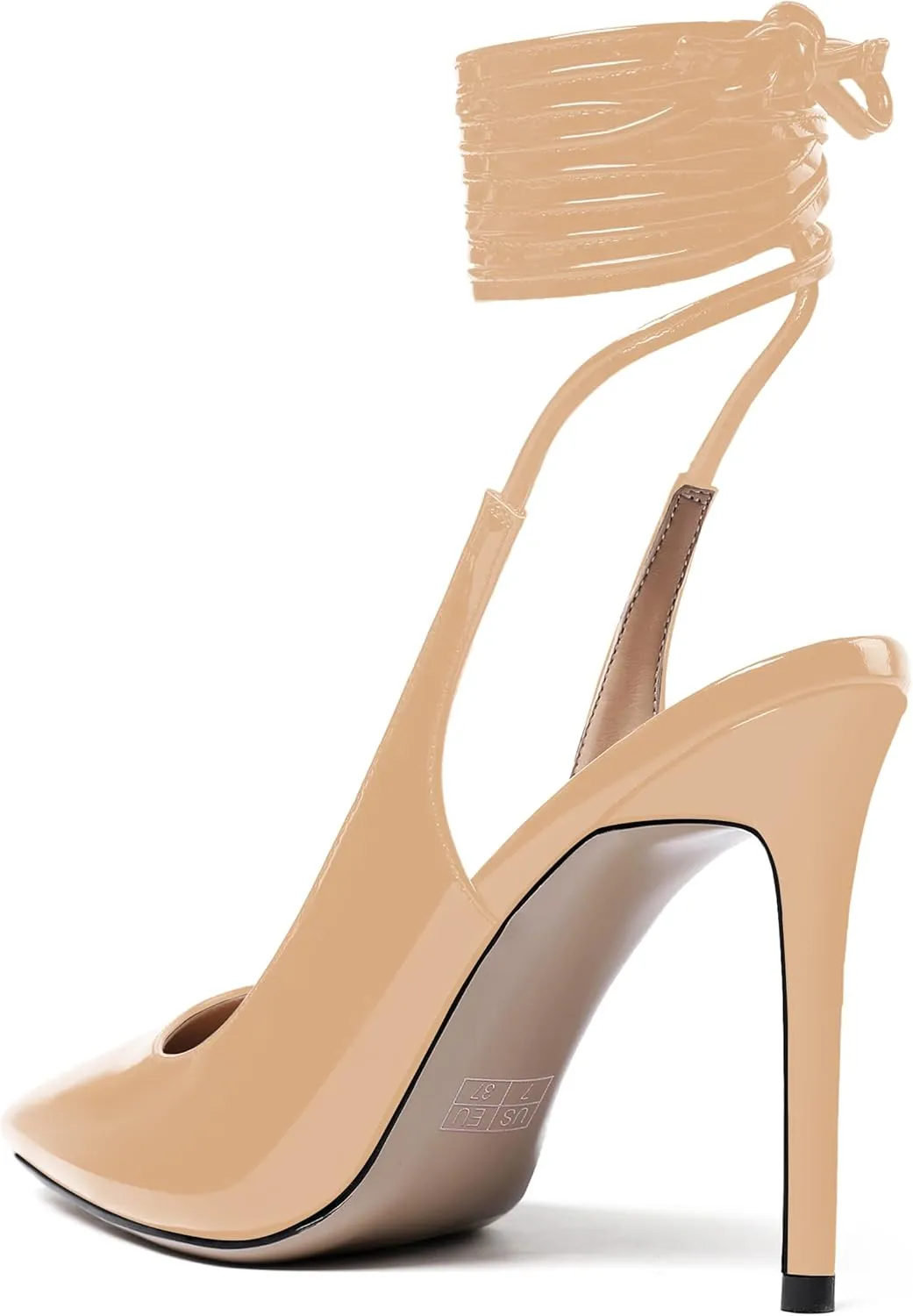 WAYDERNS Women's Slender Wrap-Around Ankle Straps Pointed Toe Slingback Patent Stiletto High Heel Pumps Shoes 4 Inch