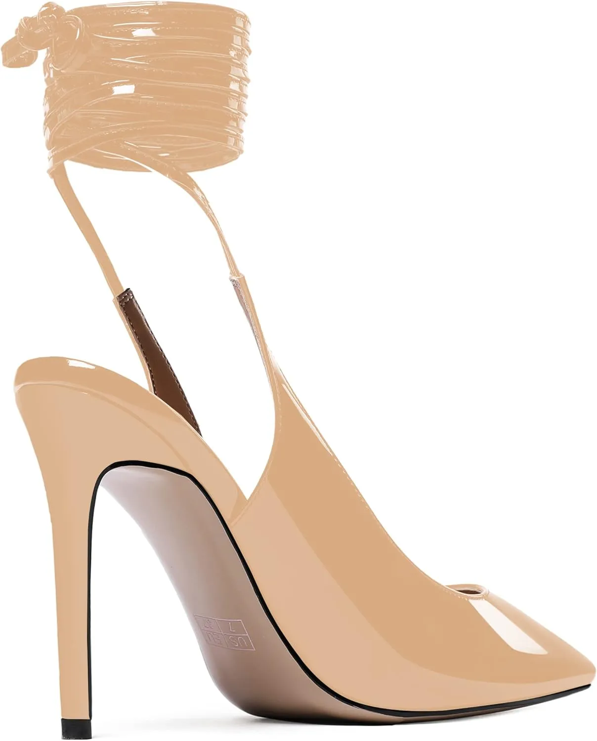 WAYDERNS Women's Slender Wrap-Around Ankle Straps Pointed Toe Slingback Patent Stiletto High Heel Pumps Shoes 4 Inch