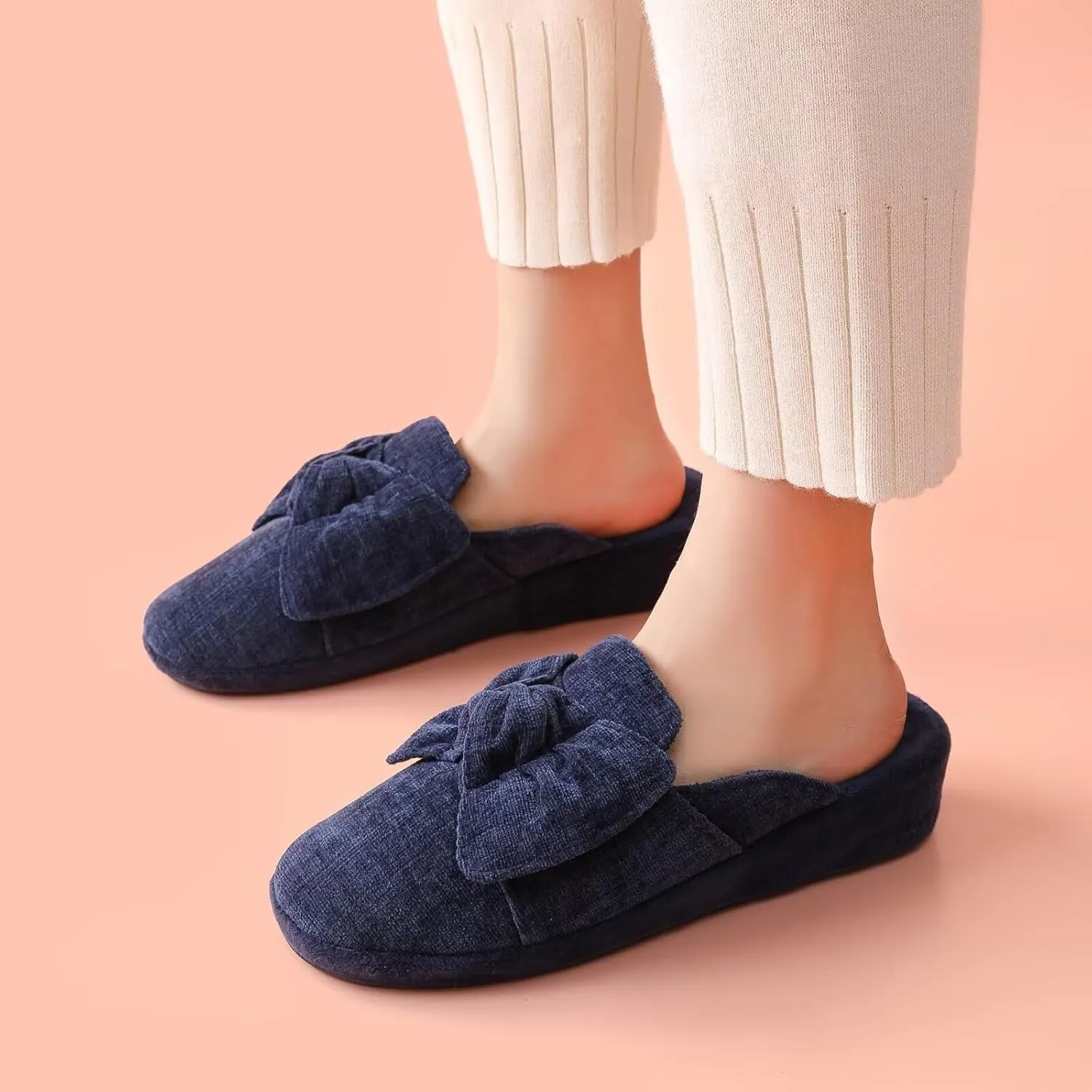 Wedge Style Slippers for Women Elegant House Shoes with Bow Indoor Outdoor Slides
