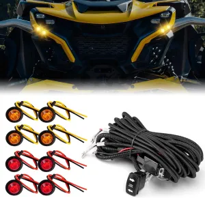 WeiSen 120W Key On Turn Signal Wiring Harness w/ 4 Amber&Red LED Turn Signal Rocker Switch Relay Fuse Compatible with Can Am Maverick R /X3 Fit Polaris Fit Honda Talon Teryx Mule UTV