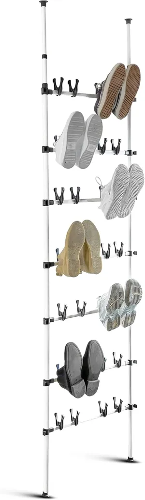 WENKO Telescopic Atlas Free Rack, Organizer, Storage, Shelf, Shoe Stand, White, Dimensions (W x H x D): 26.97 x 39.37-118.11 x 3.35