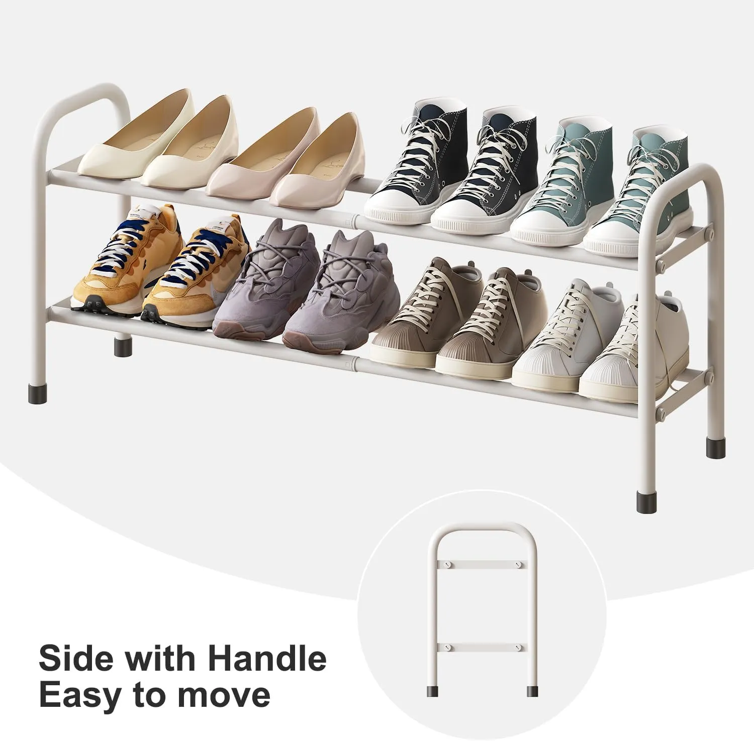 White Shoe Rack, 2-Tier Shoe Rack for Closet, Expandable Metal Shoe Organizer for Closet, Adjustable Shoe Shelf Storage Organizer, Standing Shoe Shelf for Entryway Doorway