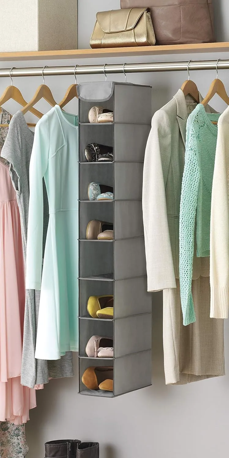 Whitmor Hanging Shoe Shelves - 8 Section - Closet Organizer - Grey
