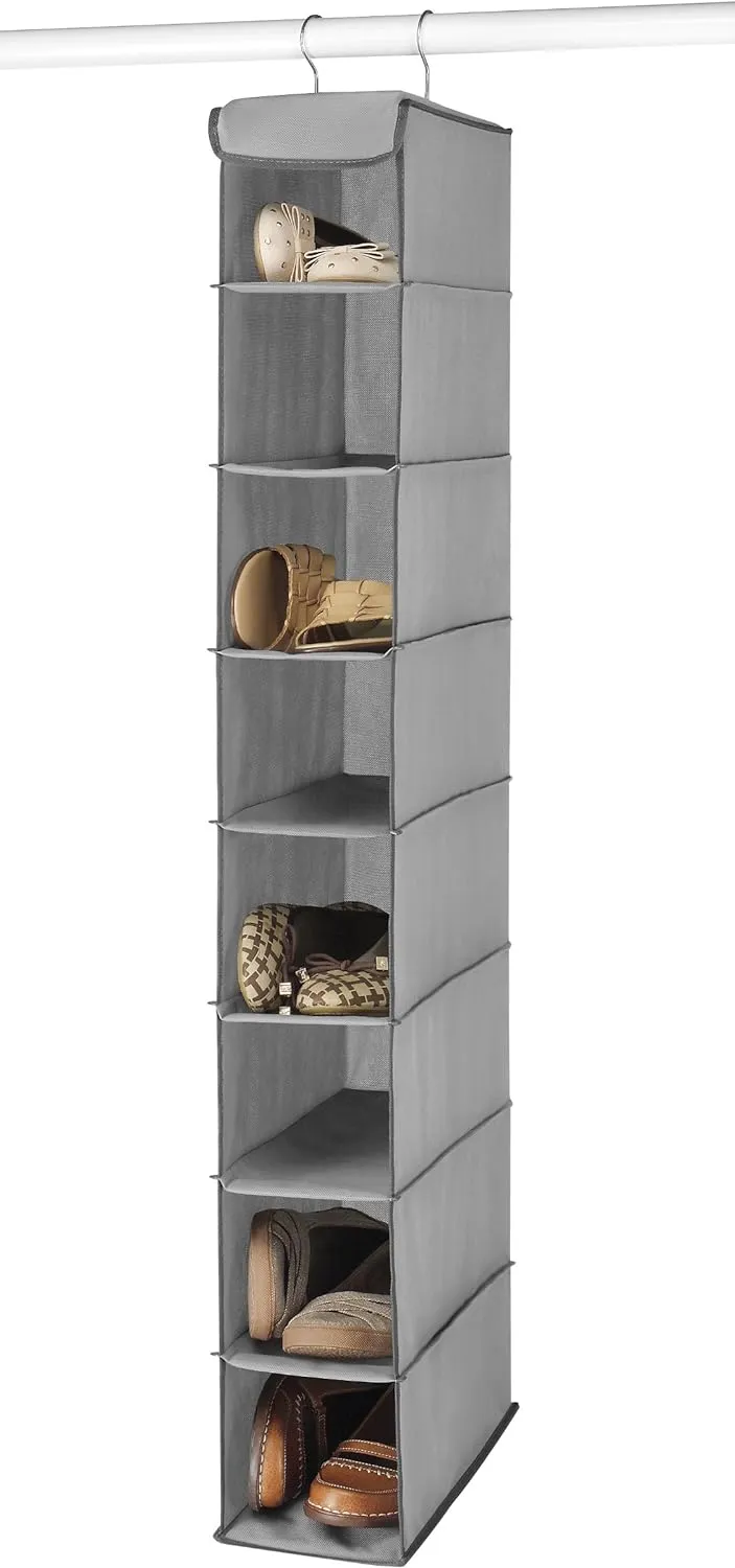 Whitmor Hanging Shoe Shelves - 8 Section - Closet Organizer - Grey