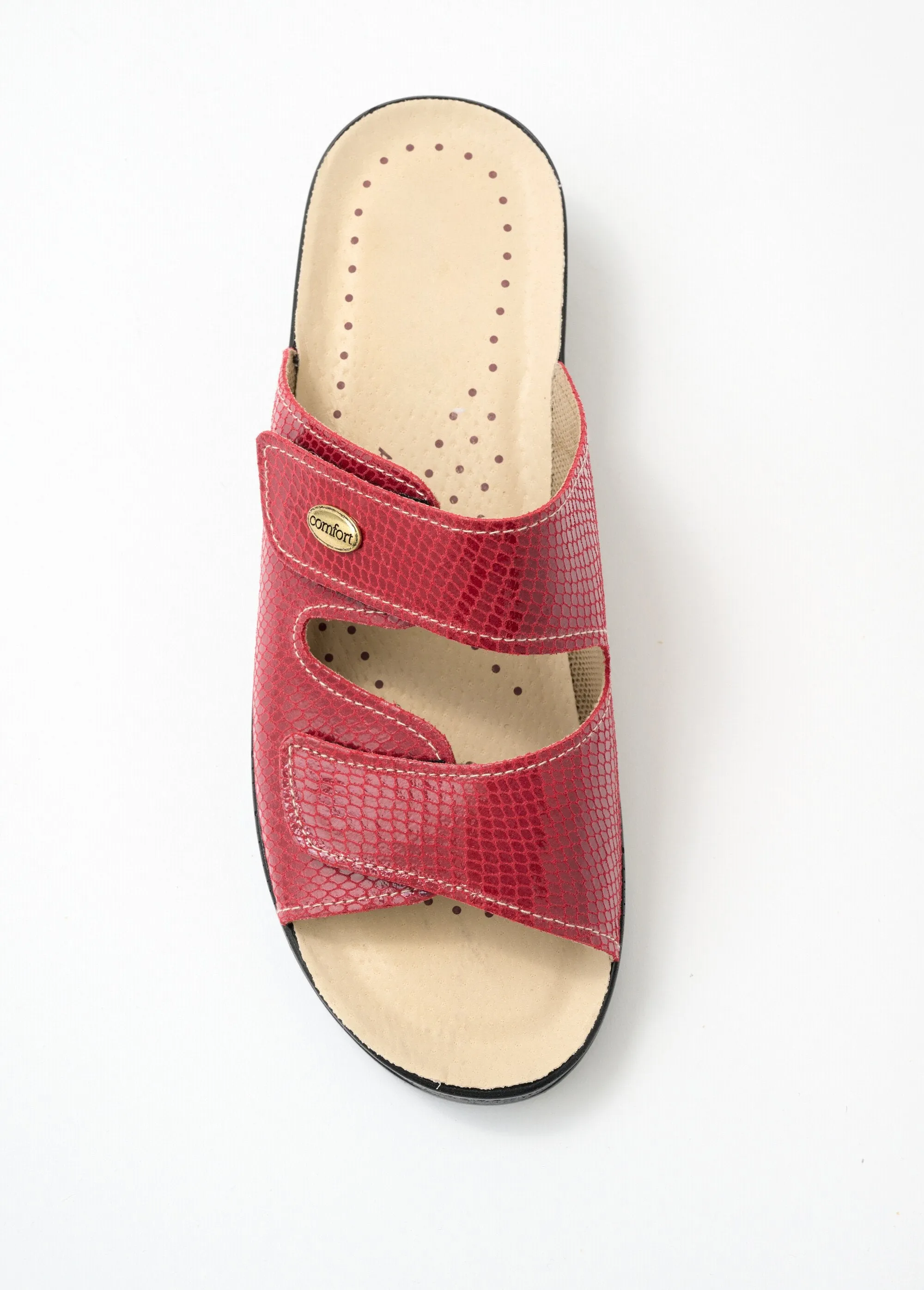 Wide leather velcro mules