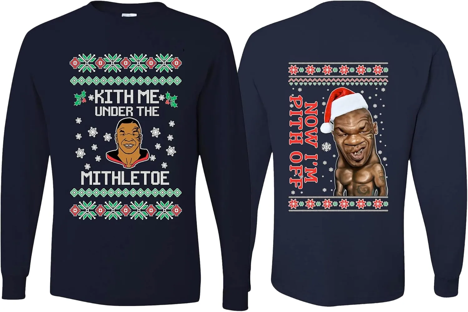 wild custom apparel Merry Chrithmith Mike Tyson Ugly Christmas Long sleeve