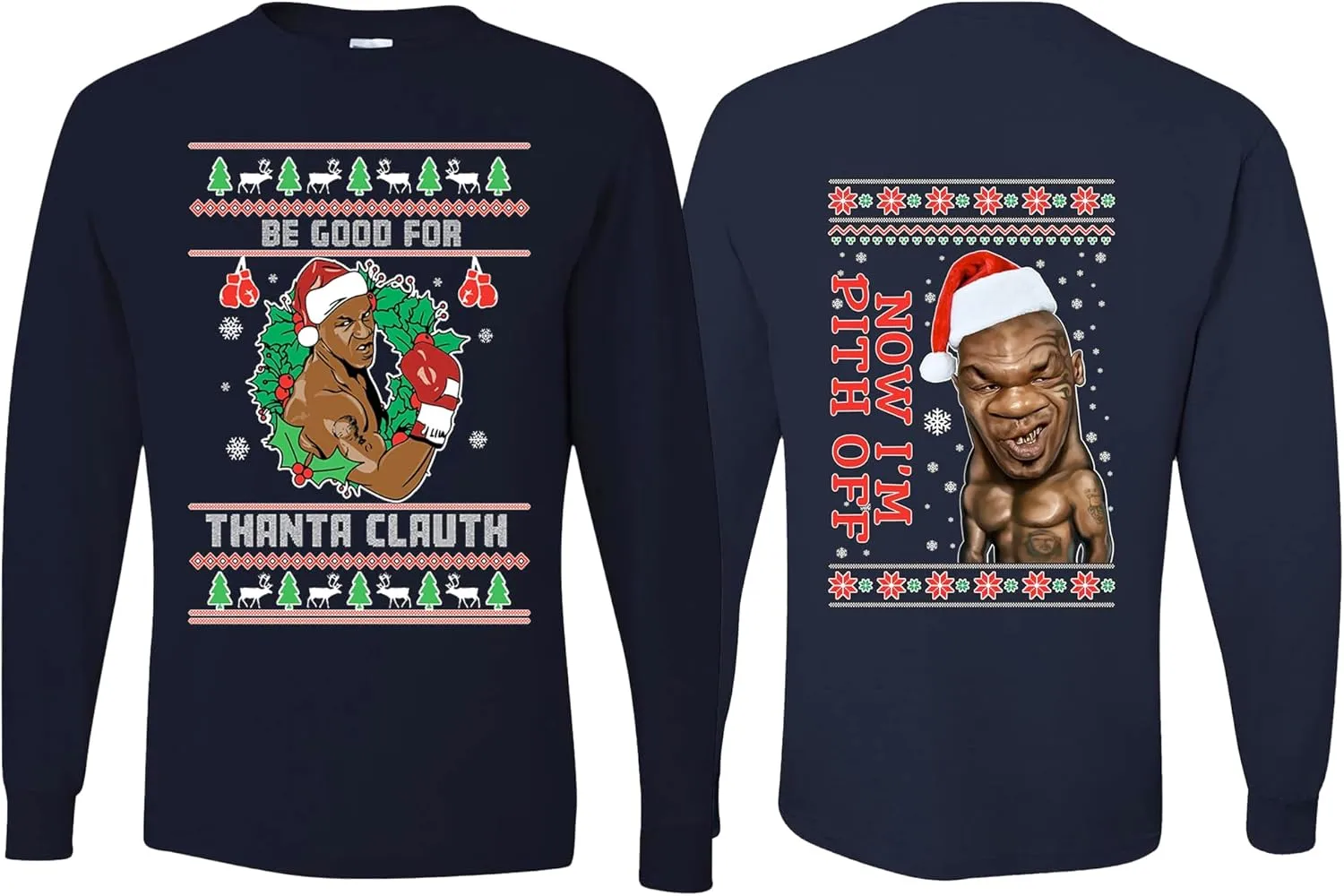 wild custom apparel Merry Chrithmith Mike Tyson Ugly Christmas Long sleeve