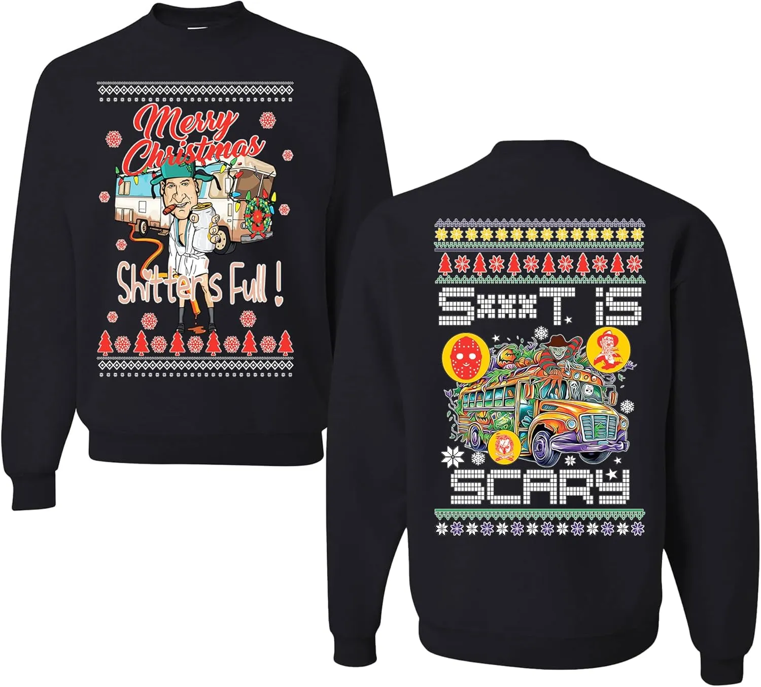 wild custom apparel THE SHELTER IS FULL MUTICOLOR GRAPHIC CrewneckSweatshirt, Black, 5XL