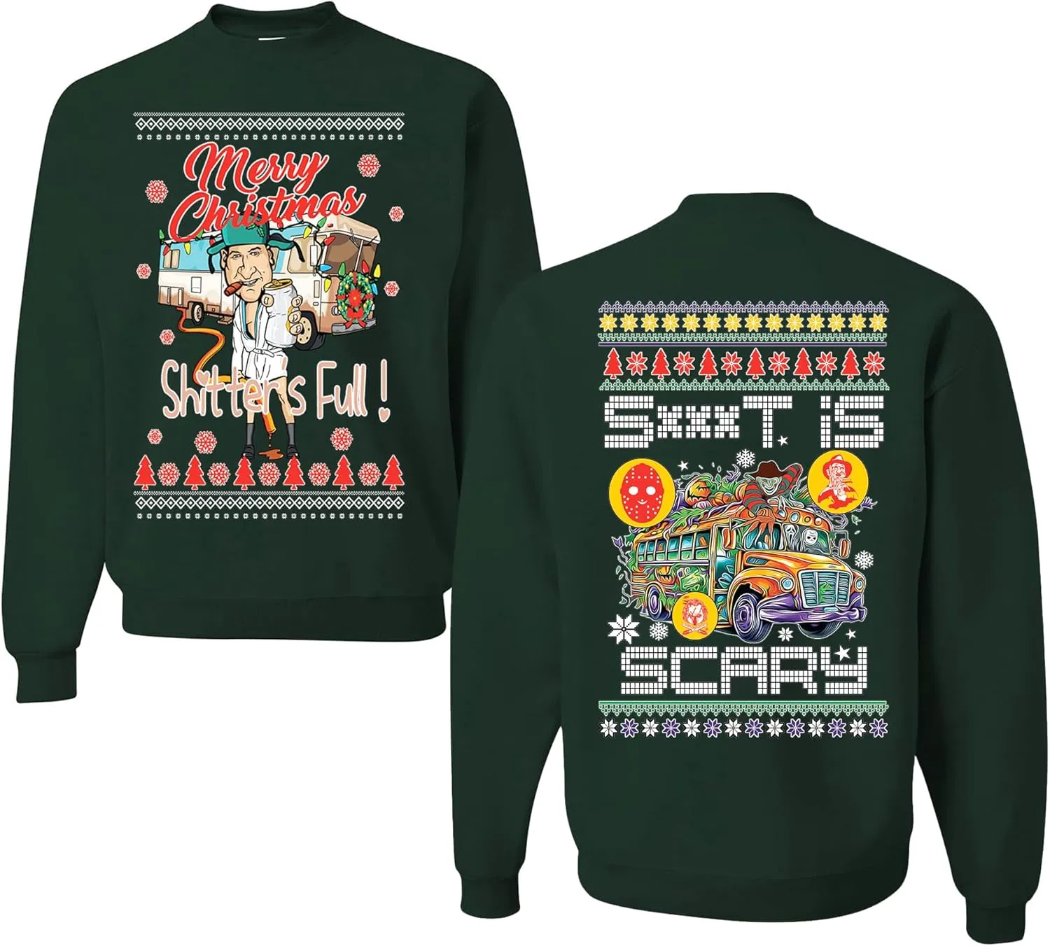 wild custom apparel THE SHELTER IS FULL MUTICOLOR GRAPHIC CrewneckSweatshirt, Forest Green, Small