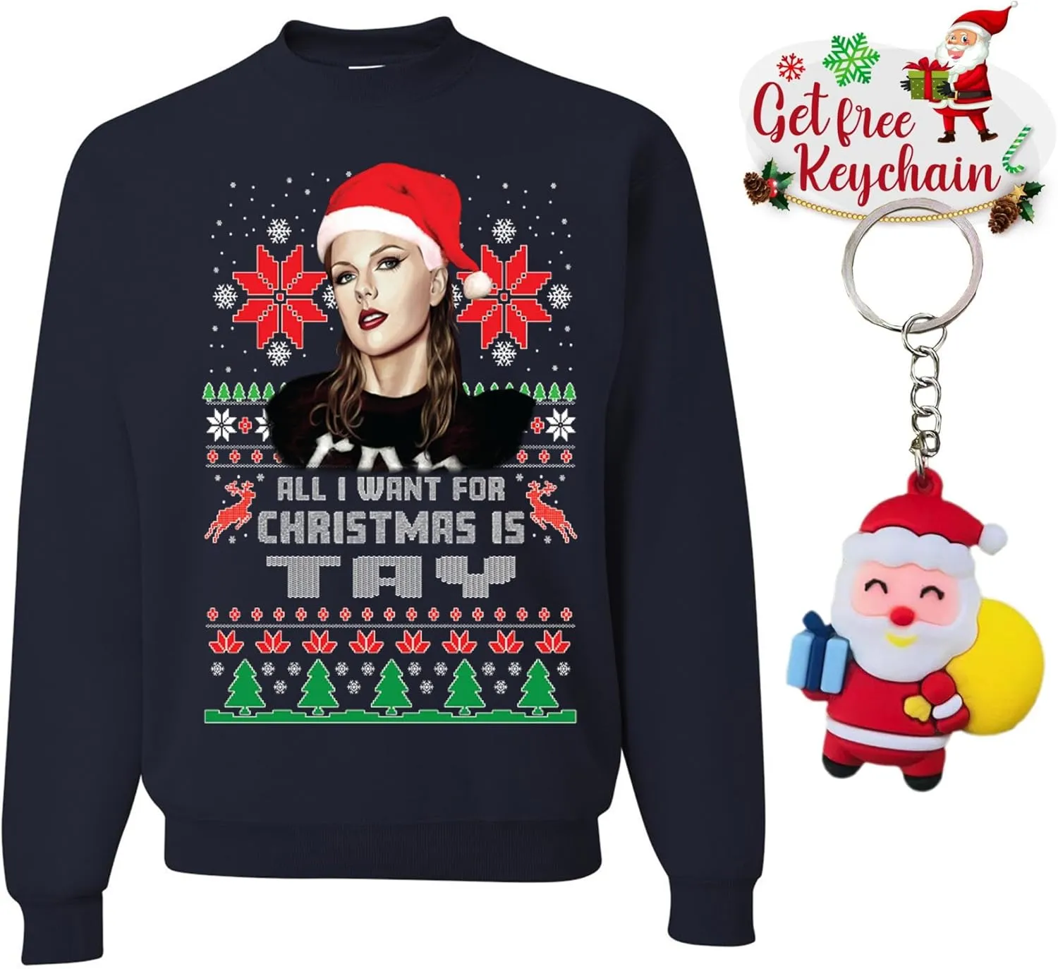 wild custom apparel Ugly Christmas Sweater COLLECTION 15 Navy Blue Crewneck Sweatshirt