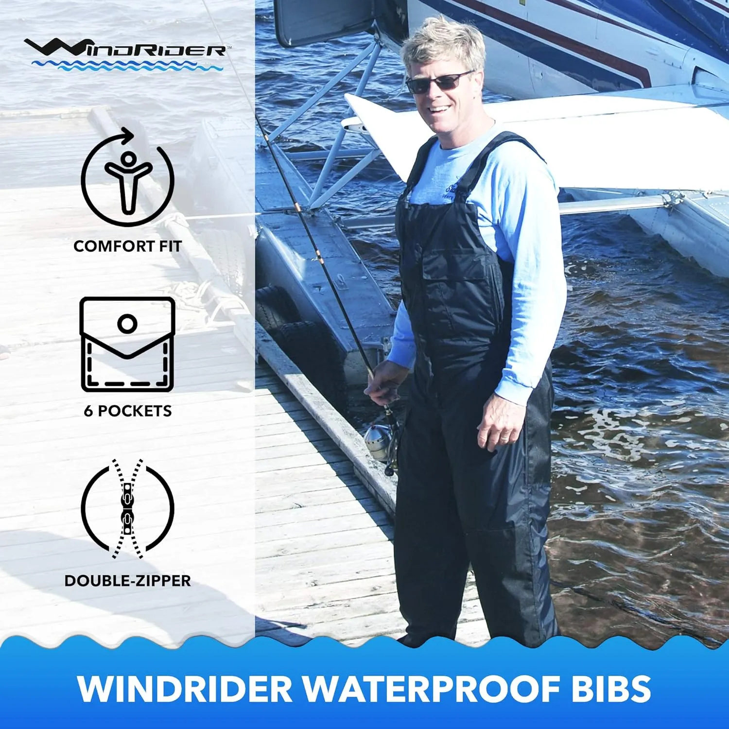 WindRider Pro Waterproof Bibs | Fishing & Sailing Bibs | Hunting & Skiing Bibs | Breathable Rain Bib | Snow Gear | 6 Pocket
