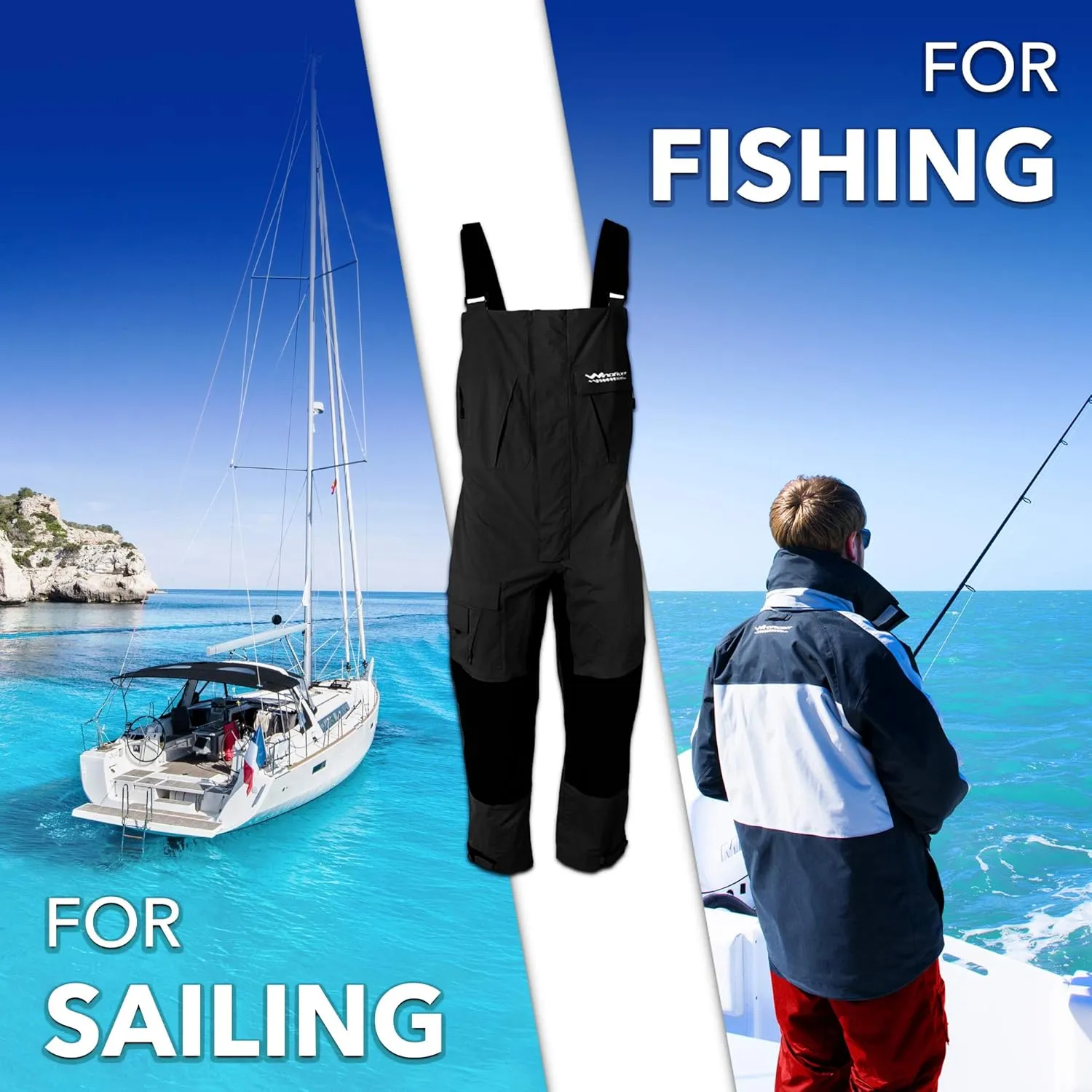 WindRider Pro Waterproof Bibs | Fishing & Sailing Bibs | Hunting & Skiing Bibs | Breathable Rain Bib | Snow Gear | 6 Pocket