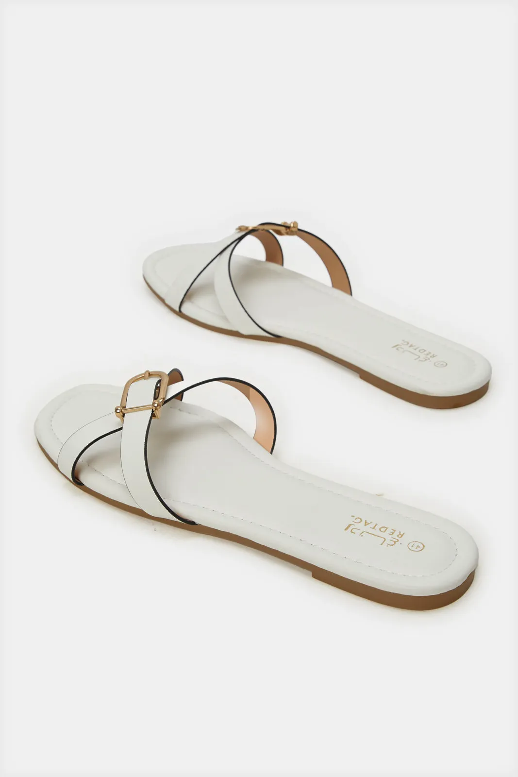 Women Beige Strappy Buckle Mule