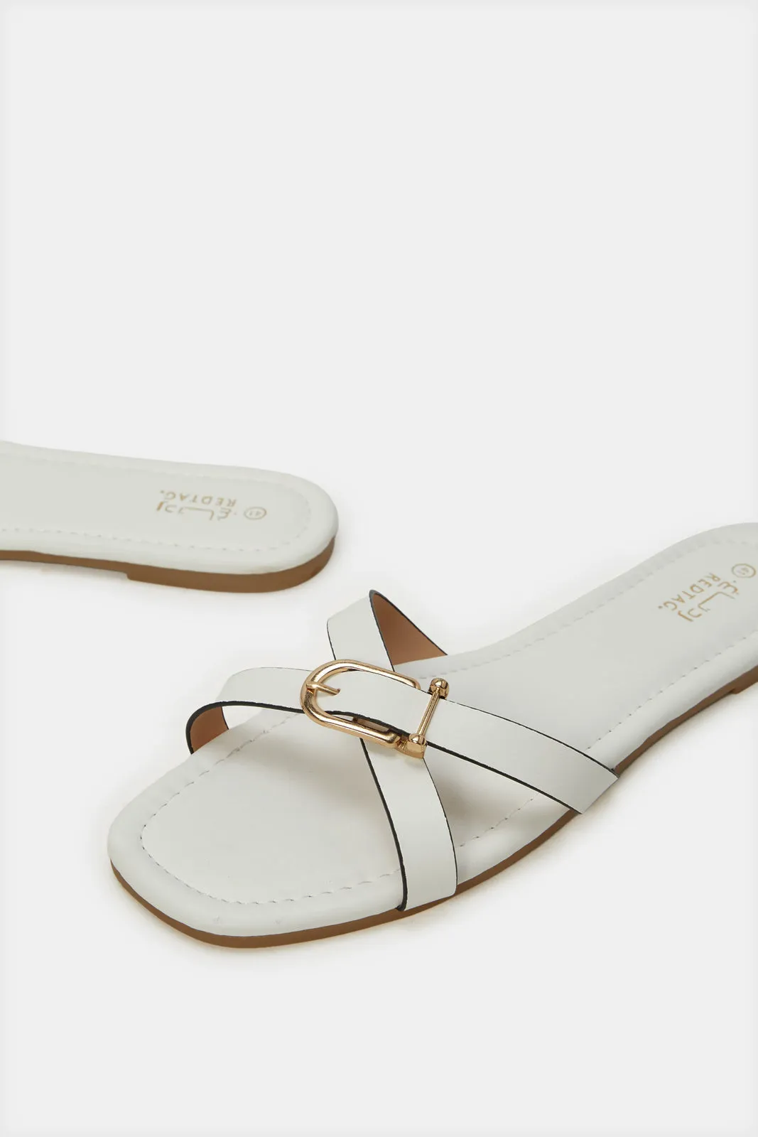 Women Beige Strappy Buckle Mule