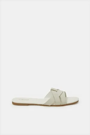 Women Beige Strappy Buckle Mule