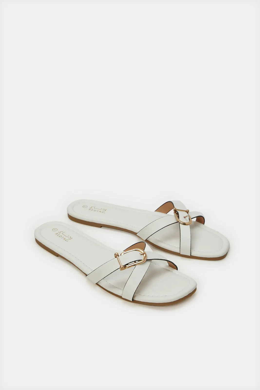 Women Beige Strappy Buckle Mule