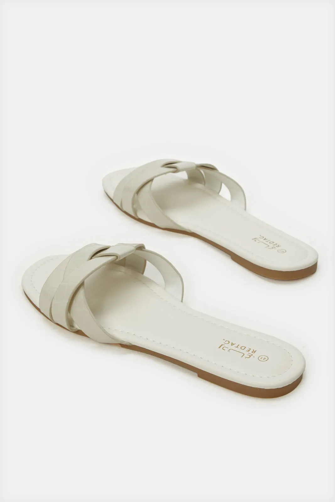 Women Beige Strappy Buckle Mule
