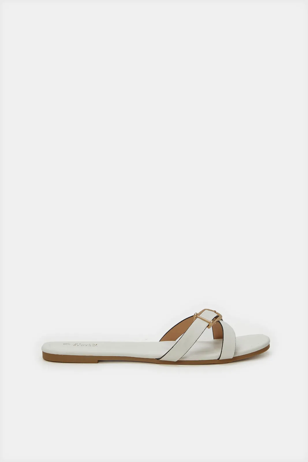 Women Beige Strappy Buckle Mule