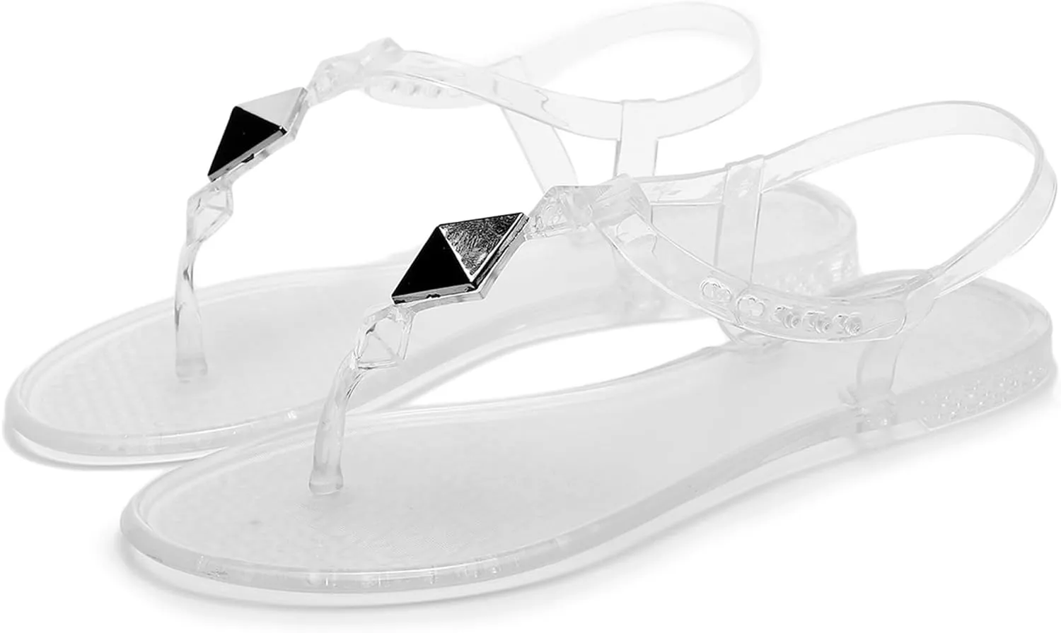 Women Sandals Studded Flip Flops Thong Jelly Shoes Adjustable T-Strap Jellies Flats Clear Dress Slipper Summer Beach Pool Slides Slip On Quick Dry Soft