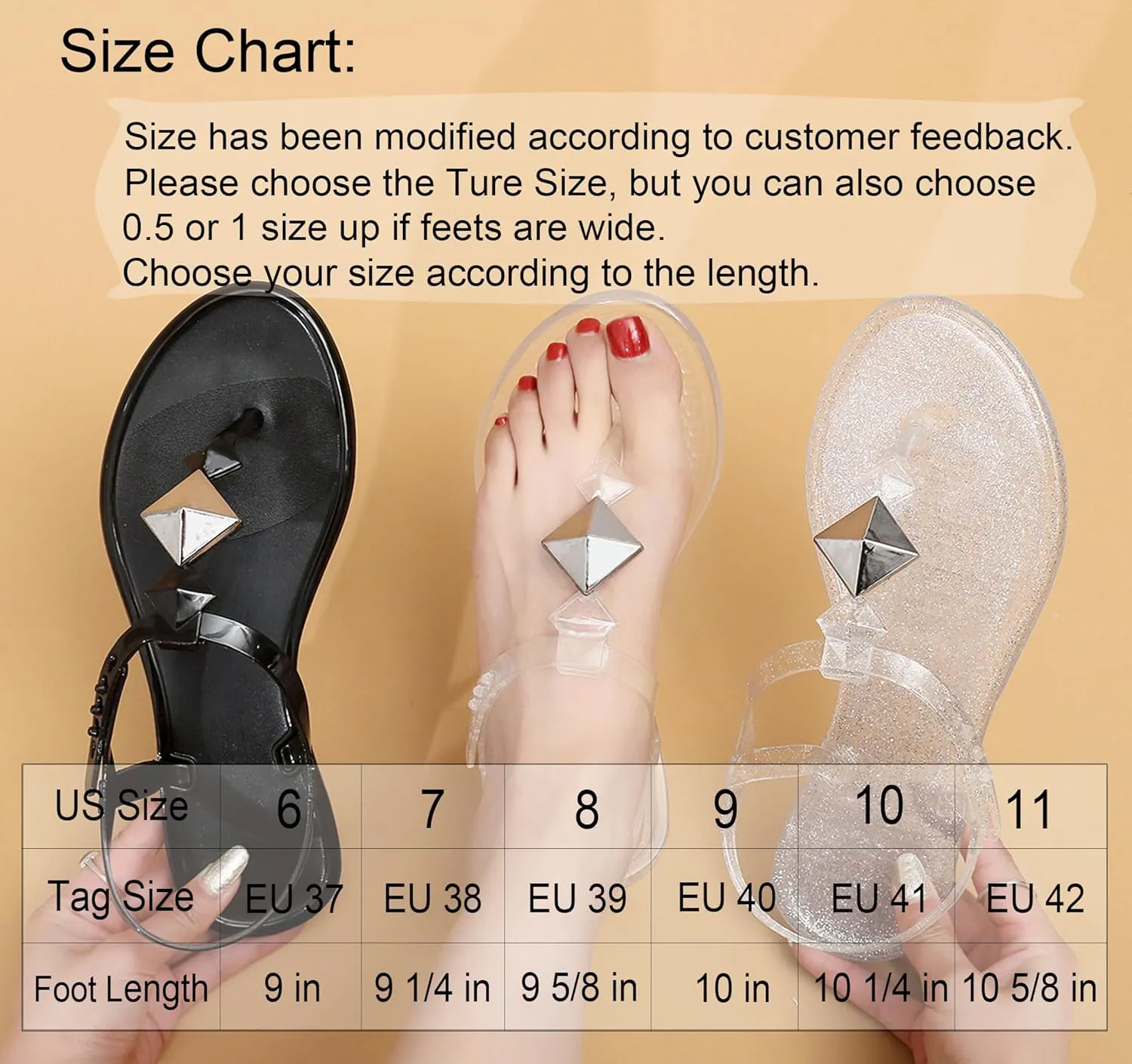 Women Sandals Studded Flip Flops Thong Jelly Shoes Adjustable T-Strap Jellies Flats Clear Dress Slipper Summer Beach Pool Slides Slip On Quick Dry Soft