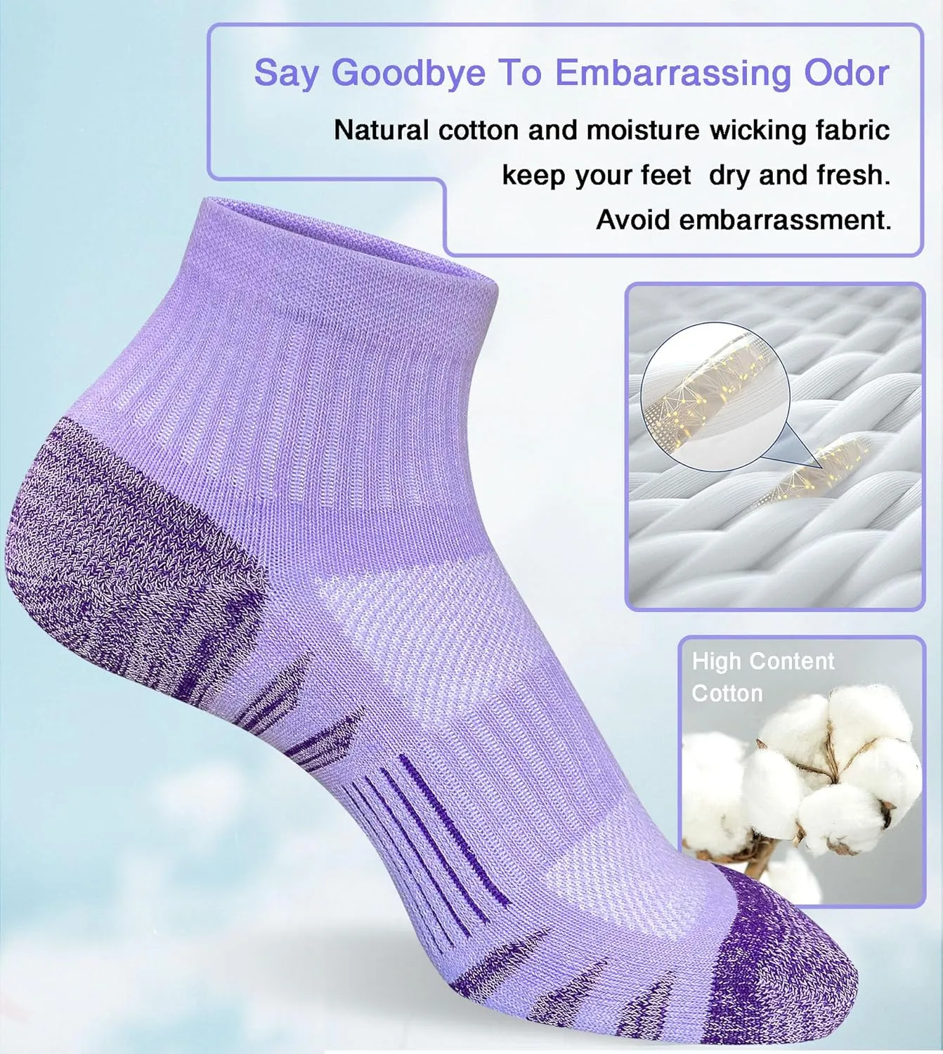 Womens Ankle Anti-blister Thick Cushioned Cotton Wicking Hiking Athletic Running Socks 5 Pairs