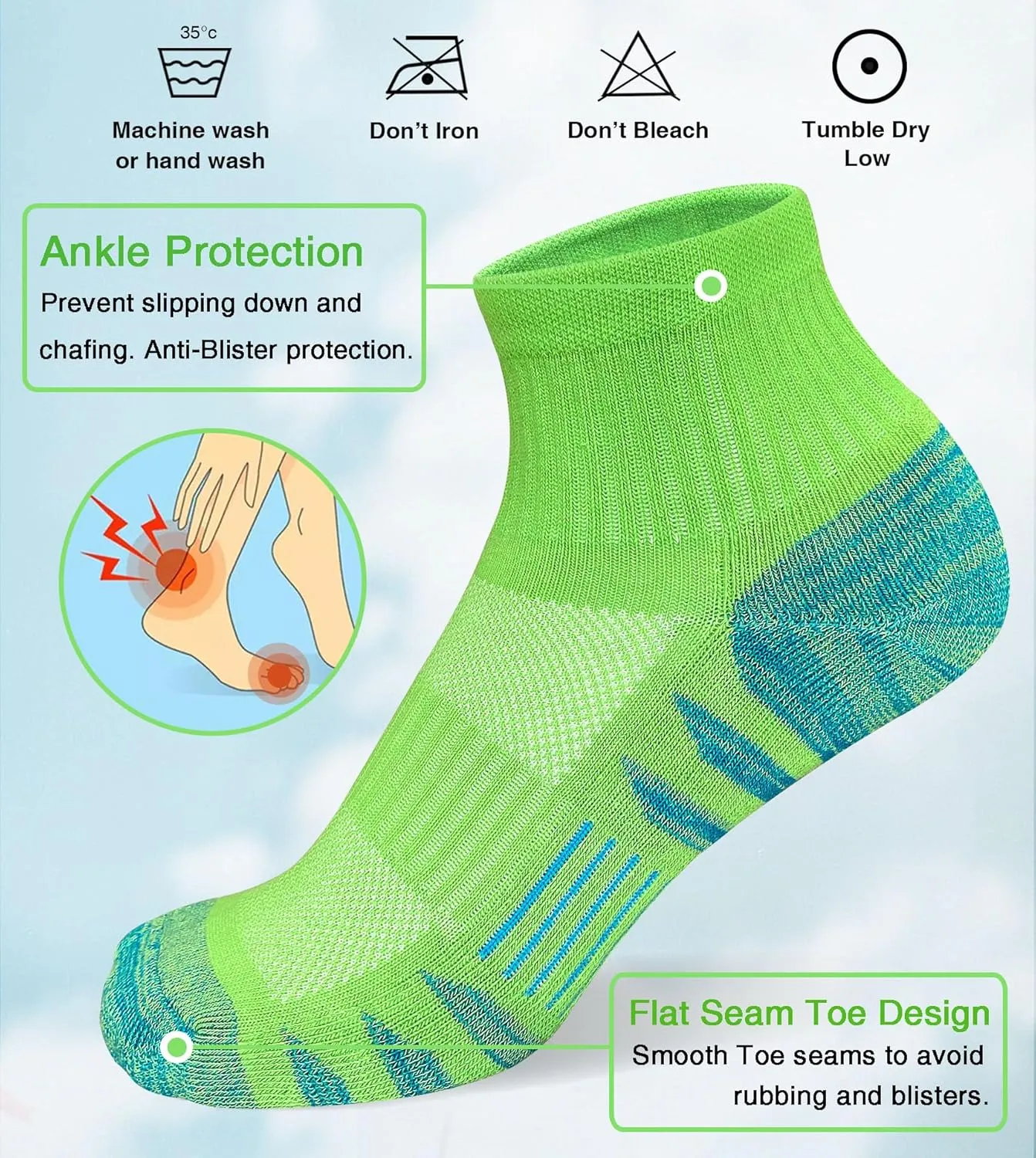 Womens Ankle Anti-blister Thick Cushioned Cotton Wicking Hiking Athletic Running Socks 5 Pairs