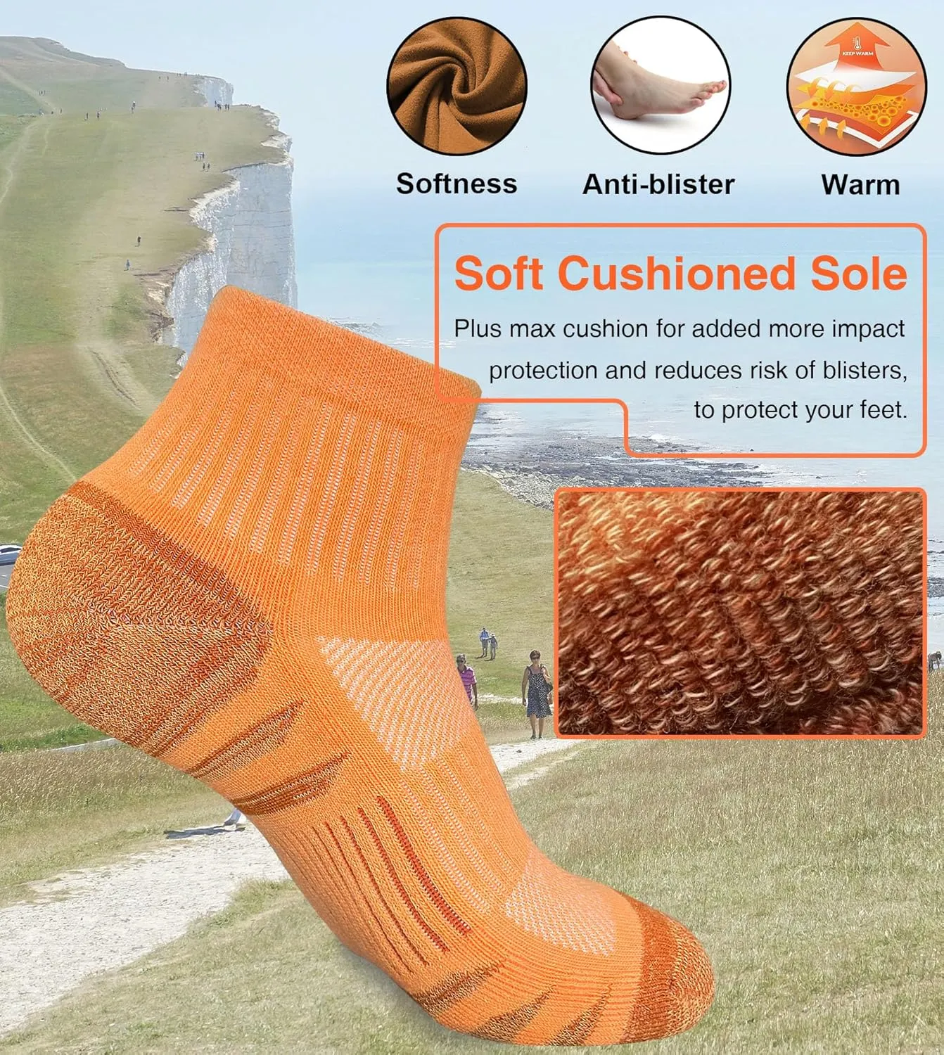 Womens Ankle Anti-blister Thick Cushioned Cotton Wicking Hiking Athletic Running Socks 5 Pairs