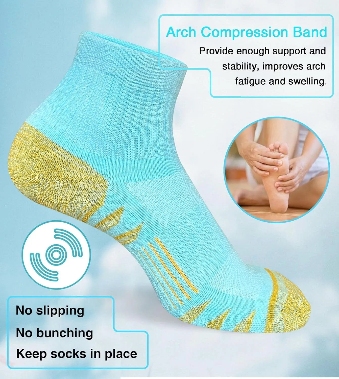 Womens Ankle Anti-blister Thick Cushioned Cotton Wicking Hiking Athletic Running Socks 5 Pairs